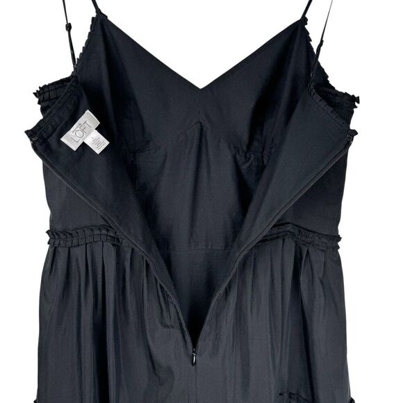 LOFT Women Tiered Midi Dress 4 Black Cotton Silk Pleated Fairy Goth Witch Boho - Picture 9 of 15